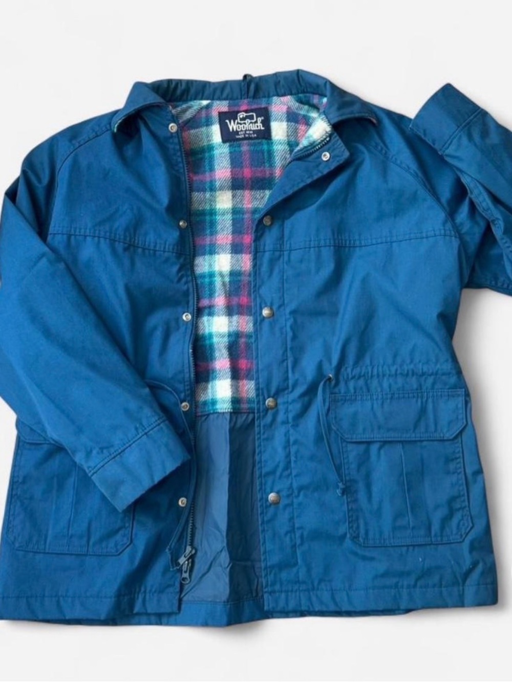 Woolrich Women’s Blue Utility Jacket with Plaid Lining
